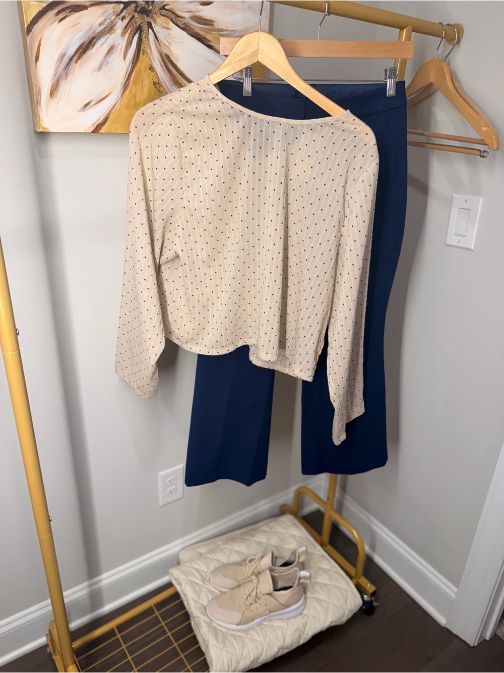 Sadie & Sage Navy Midi Skirt with Beige Top Styling